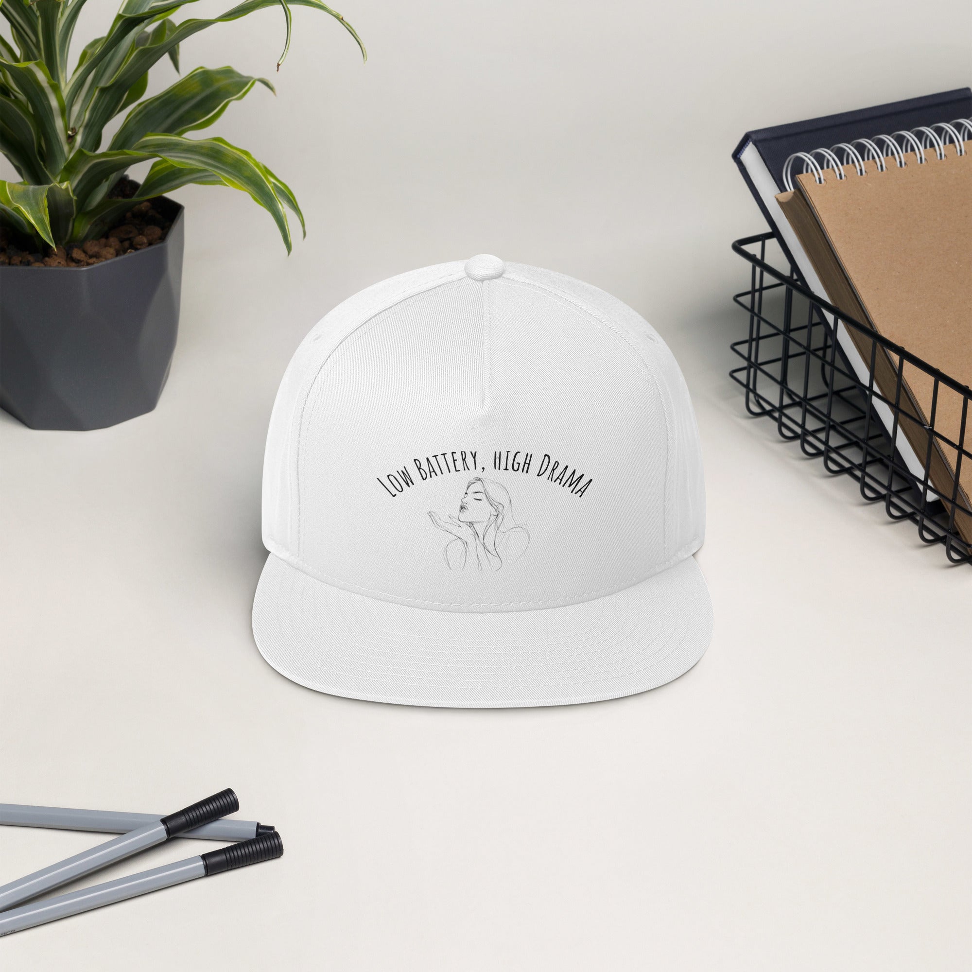 Low Battery, High Drama Flat Bill Cap