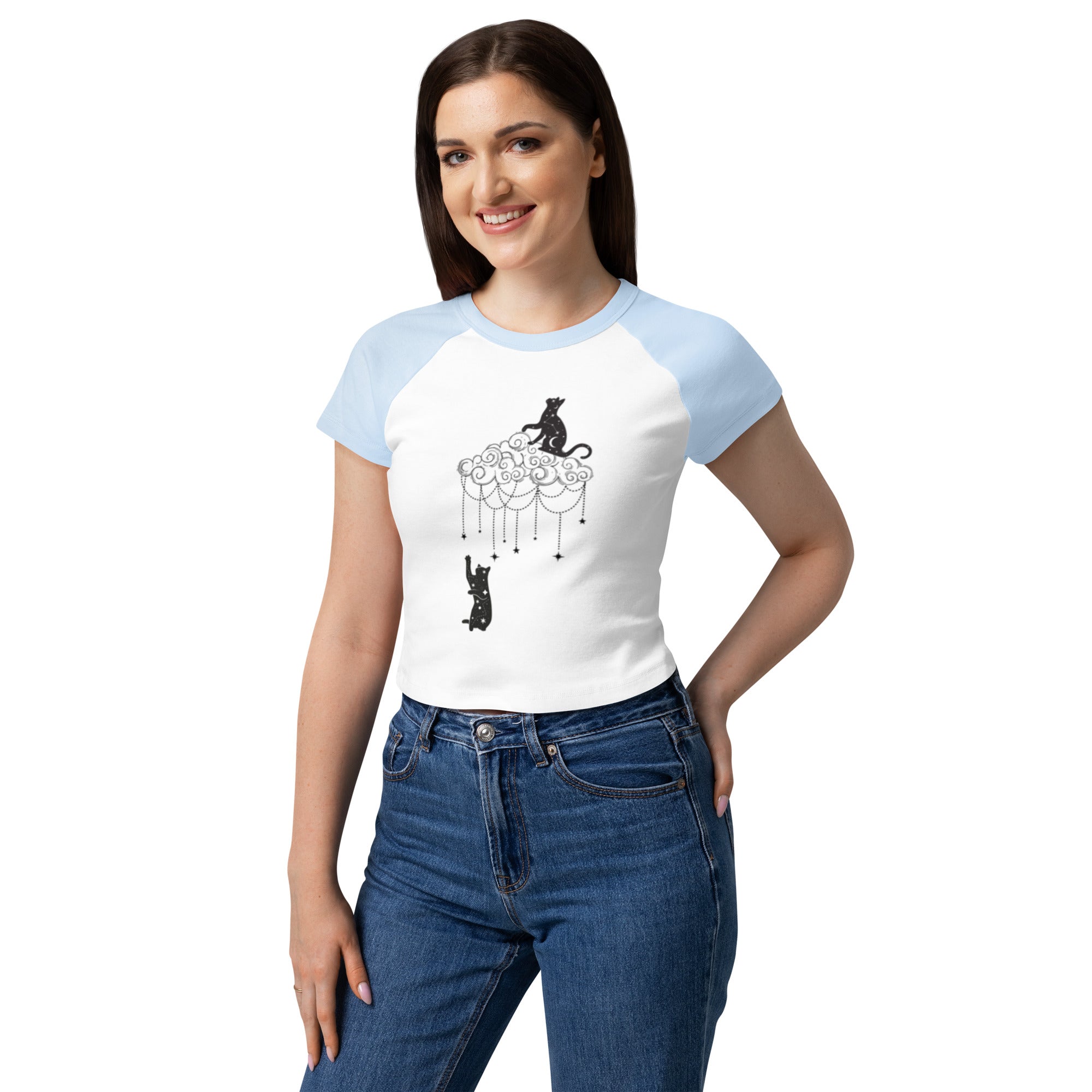 Cats Playing in the Stars Women’s micro rib raglan baby tee